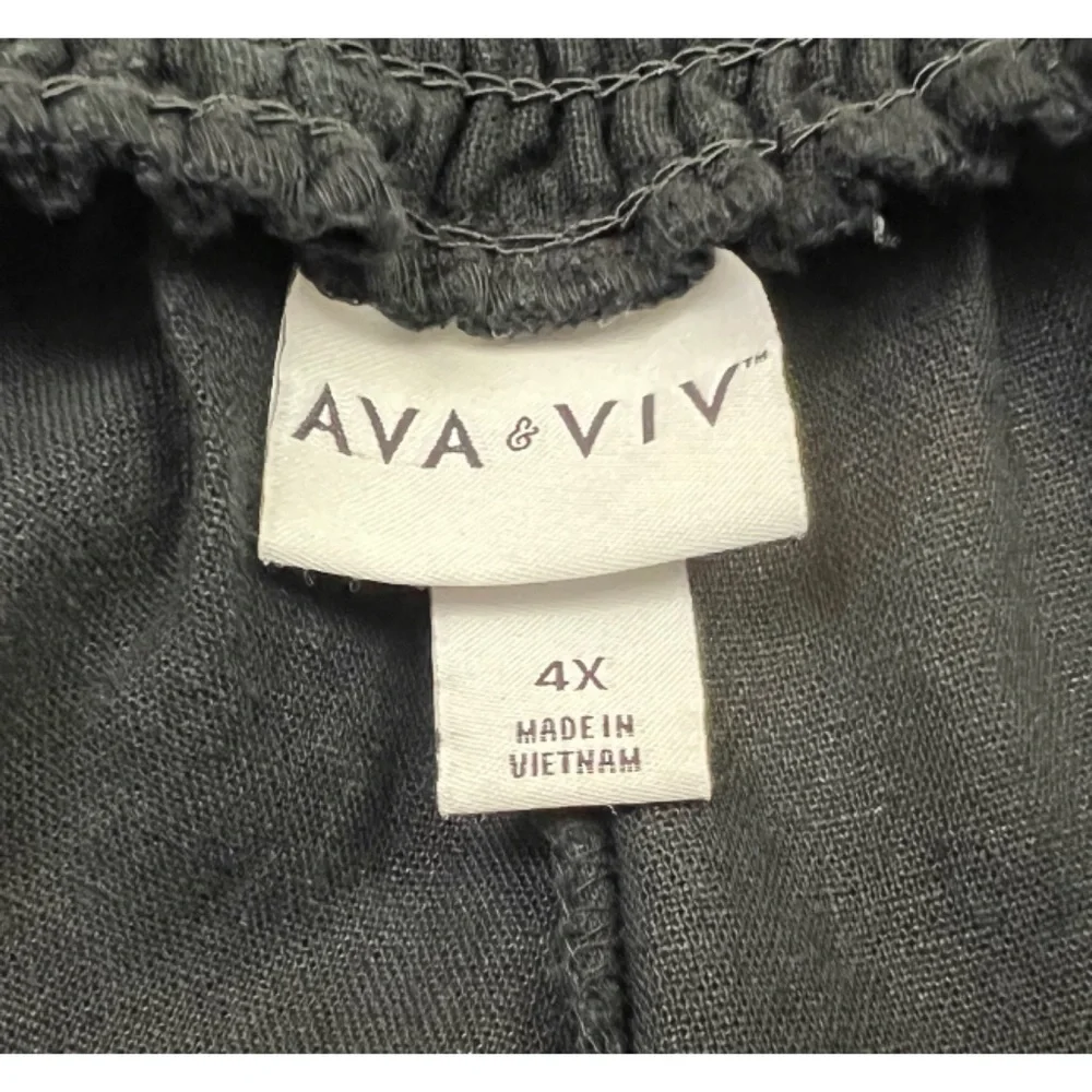 Ava & Viv Pull On Linen Blend Shorts 4X Black Pockets Elastic Waist - Picture 5 of 6